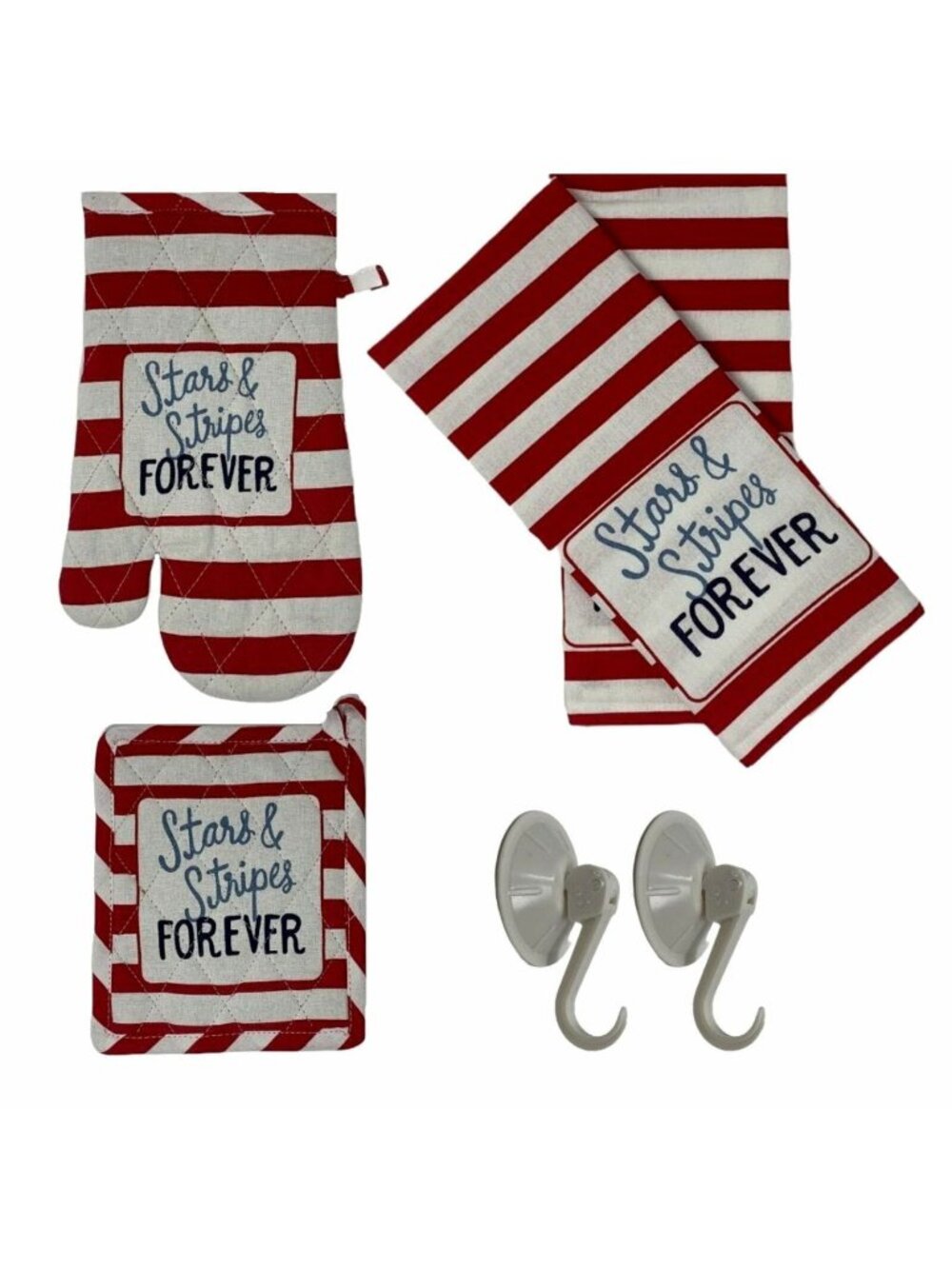 Americana 4th July Stars Stripes Forever Flag Oven Mitt Pot Holder Tea Towel Set